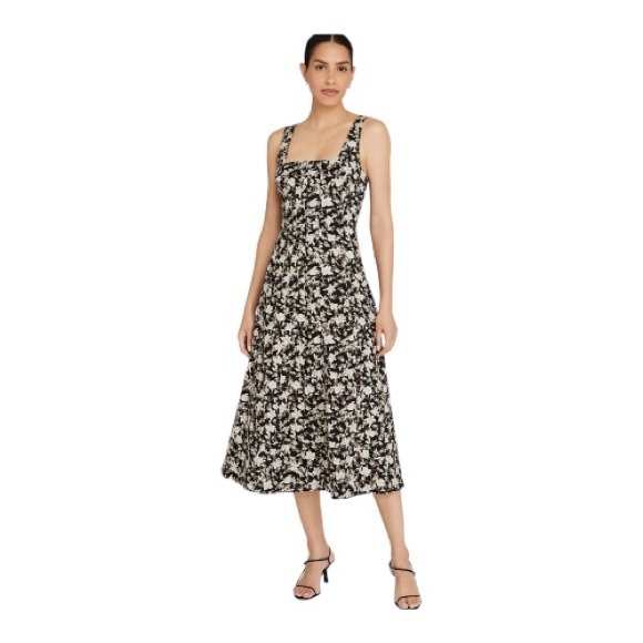 Club Monaco Dresses & Skirts - Club Monaco Black and White Floral Printed Square Neck Midi Dress Size 4 NWT